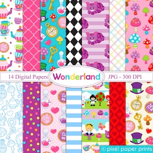 Wonderland - Alice Digital paper - Alice in Wonderland patterns