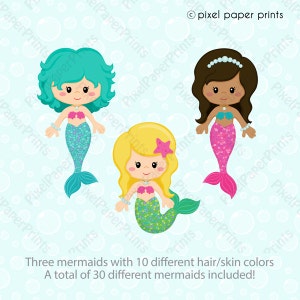 Mermaid Clip Art Cute Mermaid PNG Files Digital Download Graphics for printables, crafts, digital design, heat transfer & more image 2