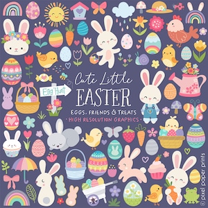 Easter Clipart Cute Little Easter Over 200 Easter graphics Clip art set Digital Download PNG Format image 1