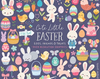 Easter Clipart - Cute Little Easter - Over 200 Easter graphics - Clip art set - Digital Download - PNG Format