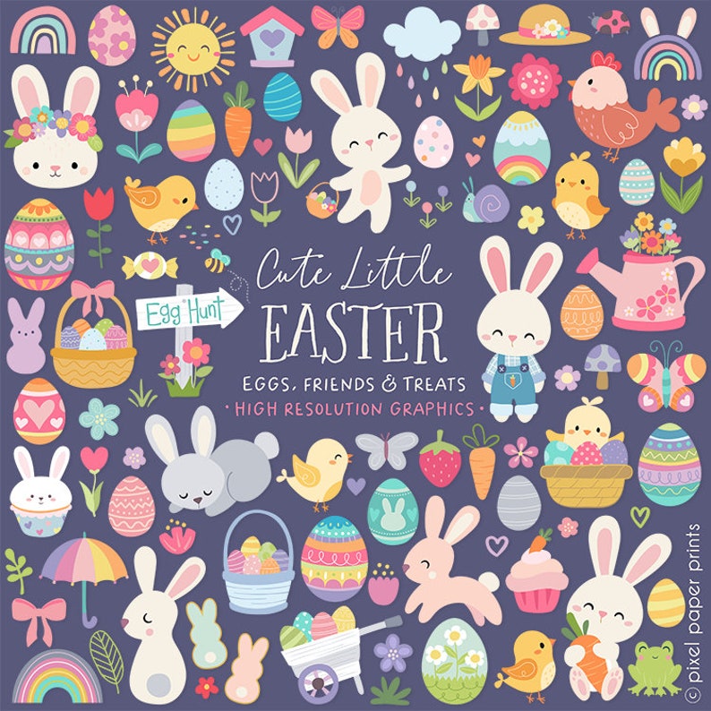 Easter Clipart Cute Little Easter Over 200 Easter graphics Clip art set Digital Download PNG Format image 1