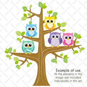 Owl clipart OWL FRIENDS bright colors Digital paper and clip art set Owl clipart Digital download image 2