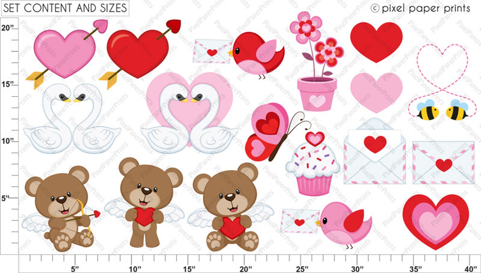 Valentine's Day Digital Paper and Clip Art Set - Etsy