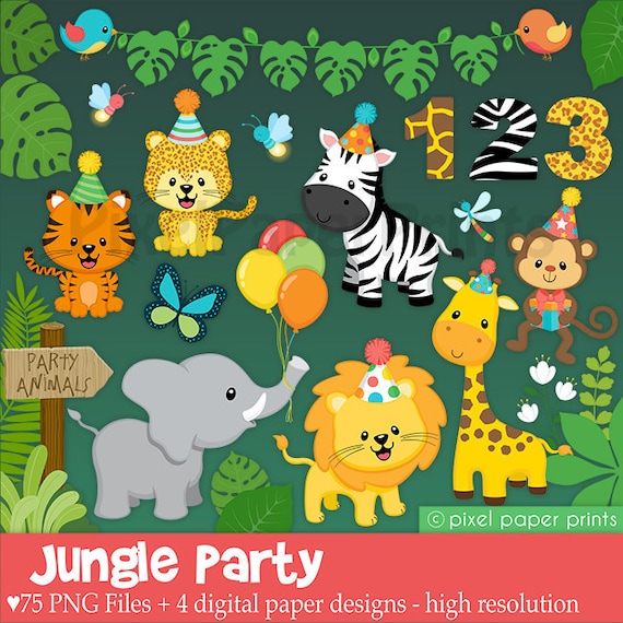 Jungle Party Clipart Safari Animals Clip Art Jungle Animals Party Digital Download By Pixel Paper Prints Catch My Party
