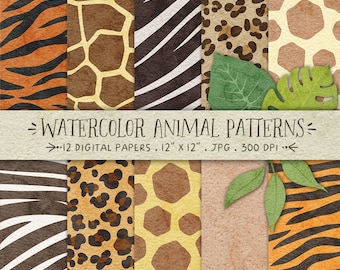 Watercolor Animal Print Patterns: Safari Digital Paper Set (Digital Download)