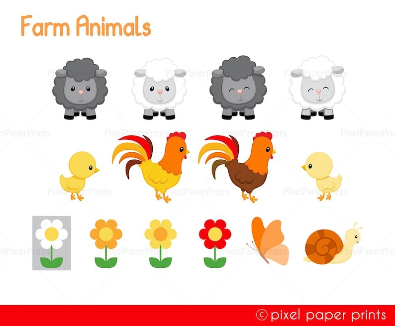 Farm Animals Clipart PNG, Cute Farm Animal PNGs, Printable Patterns for Crafts, Classroom and Kids Activities image 3