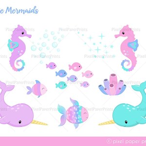Cute Mermaid Clipart PNG Bundle – 96 Sea Life Illustrations + 7 Digital Papers – Ocean Theme Graphics for Kids Crafts and Commercial Use image 5