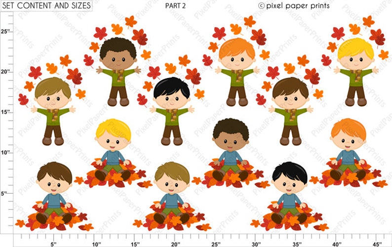 Autumn Boys Fall Clipart Clip Art and Digital paper set Digital Download image 3