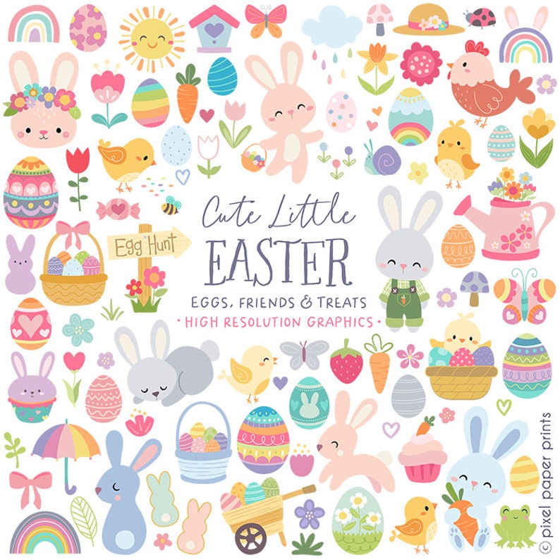 Easter Clipart Cute Little Easter Over 200 Easter graphics Clip art set Digital Download PNG Format image 9