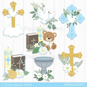 Baptism Clip Art BLUE Toolkit for designers Christening clipart Baby boy Over 80 elements included Digital Download Printable image 2
