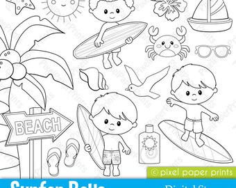 Surfer boys - Digital Stamps  - Clipart