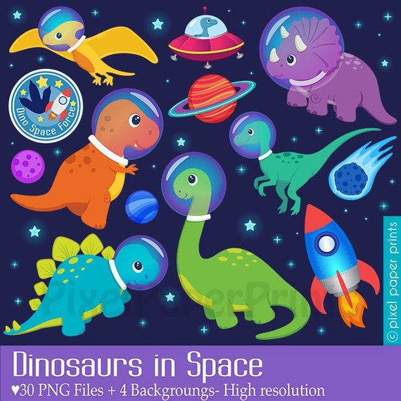 Dinosaurs in Space Clip Art DINOSAUR Clipart Cute Dinosaur | Etsy