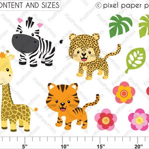 Cute Animals Clip Art Leopard, Tiger, Giraffe, Zebra Animal Print Pattern Digital Paper Digital Download Printable Graphics image 4