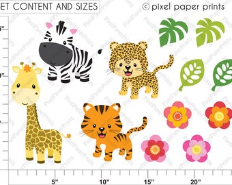 Cute Animals Clip Art - Leopard, Tiger, Giraffe, Zebra Cute Animals Clip Art - Leopard, Tiger, Giraffe, Zebra