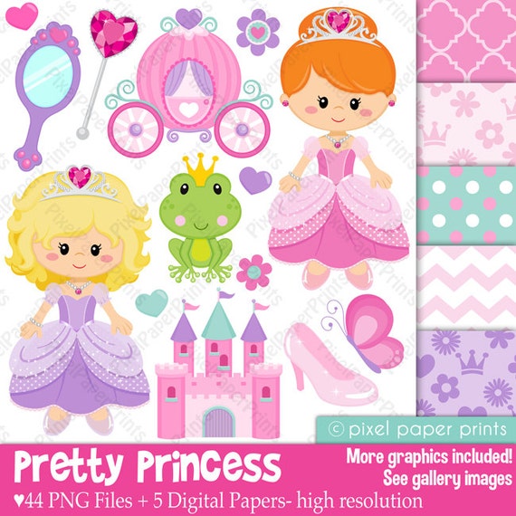 Pincess clipart - PRETTY PRINCESS - Clip art and Digital paper set Il_570xn