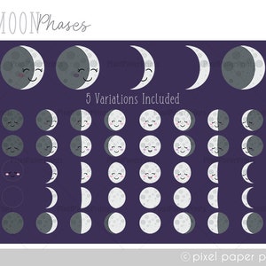 Cute Moon Phases Digital Download Moon Clip Art Moon cycle clipart Digital stickers Instant download image 3