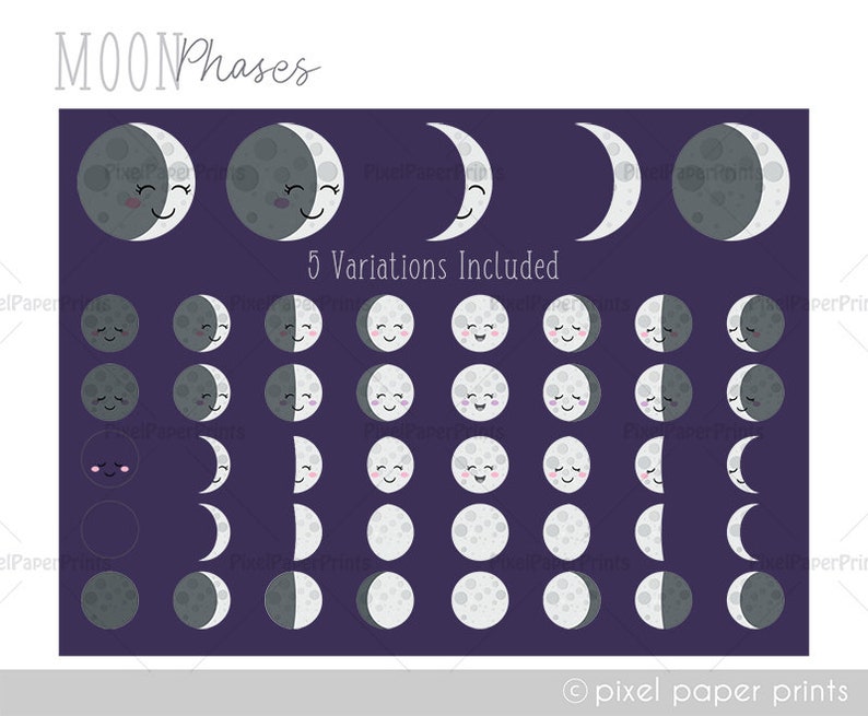 Cute Moon Phases Digital Download Moon Clip Art Moon cycle clipart Digital stickers Instant download image 3