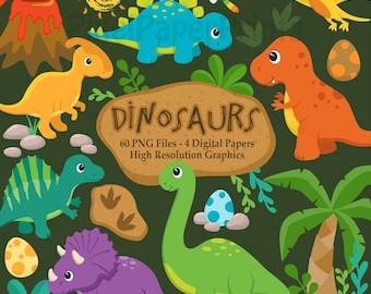Set di clipart di dinosauri, simpatiche clipart di dinosauri, feste per bambini, carta digitale, decorazioni per la cameretta, Cricut, download PNG stampabile