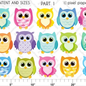 Owl clipart OWL FRIENDS bright colors Digital paper and clip art set Owl clipart Digital download image 4