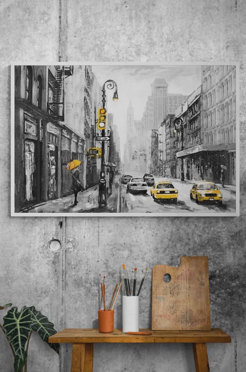Black and White New York City Canvas Wall Art | Urban Street Painting ...