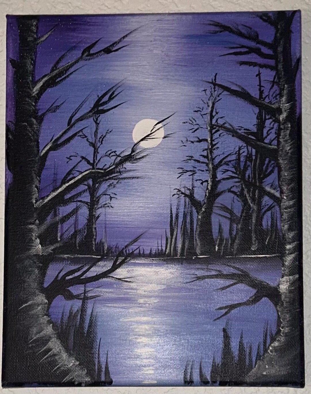 絵画(moonlight ) Moonlight Over a Forest Lake, Nightscape - Etsy