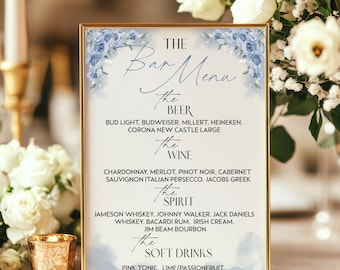 Editable Bar Drink Menu Wedding Sign A4 Template Instant Download