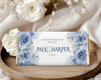 Editable Custom Chocolate Wrapper Wedding Favor Template in Romantic Florals Corjl Instant Download