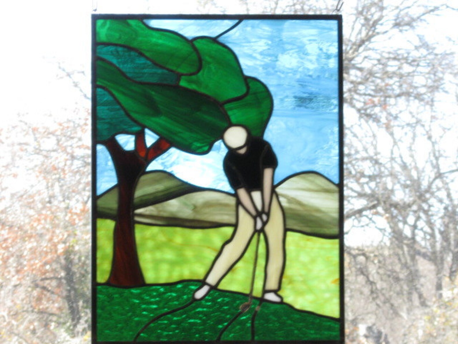 Stained Glass Panel Golfer Etsy