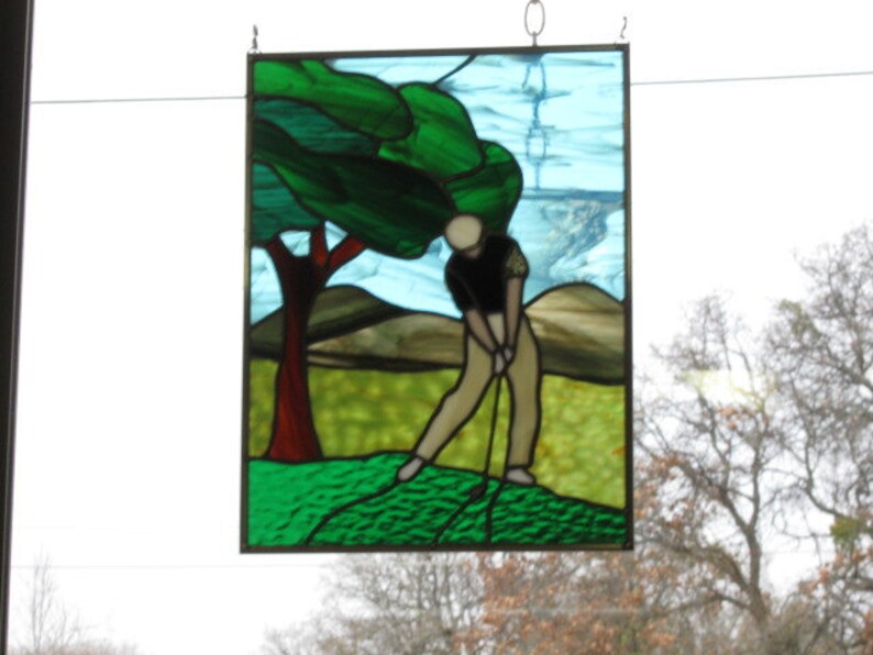 Stained Glass Panel Golfer Etsy