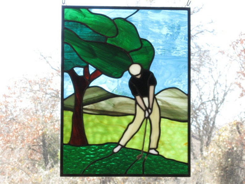 Stained Glass Panel Golfer Etsy