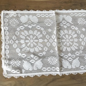 Vintage Portuguese Cotton Lace Table Runner – 16” x 35” Oblong – White Floral – Made in Portugal – 6 Available – Shabby Cottagecore Decor