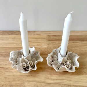 Helena Moore Studio Pottery Bisque Porcelain Candlestick Holders - Set of 2