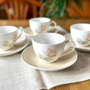Villeroy & Boch Florea Teacup and Saucer Set,  Home and Garden Collection , Set of 4,  Butterfly and Floral Vintage China