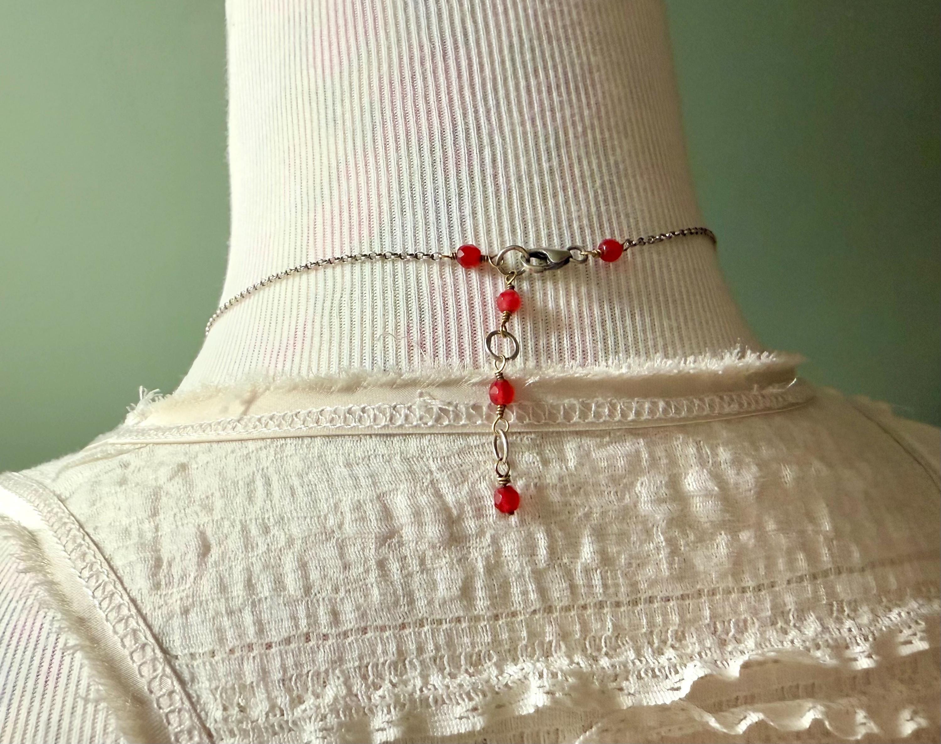 Handmade Red Jade Gold Filled Wire Sterling Silver Pendant