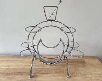 Mid-Century Modern Chrome Wine Rack – Space Age Barware, 6 Glass Rings