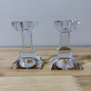 2 Vintage Villeroy and Boch Siena Crystal Candlestick Holders 10cm (4&quot;)