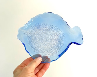 Cobalt Blue Glass Fish Plate Trinket Dish