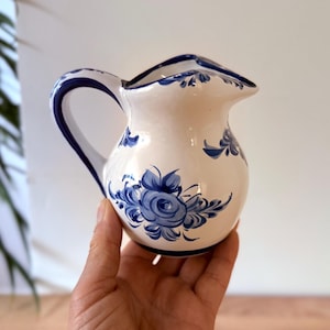Vintage Yestal Portugal Hand Painted Blue & White Floral Jug, Alcobaça, Hand-Painted