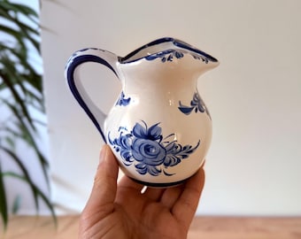 Vintage Yestal Portugal Hand Painted Blue & White Floral Jug, Alcobaça, Hand-Painted