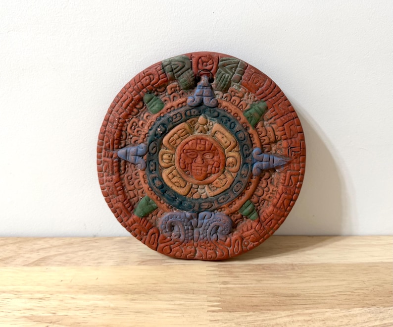 Hand Painted Terracotta Aztec Sun Stone Calendar Wall Plaque Replica - Etsy