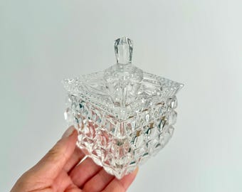 Vintage Crystal Lidded Square Sugar Bowl, Condiment Jar