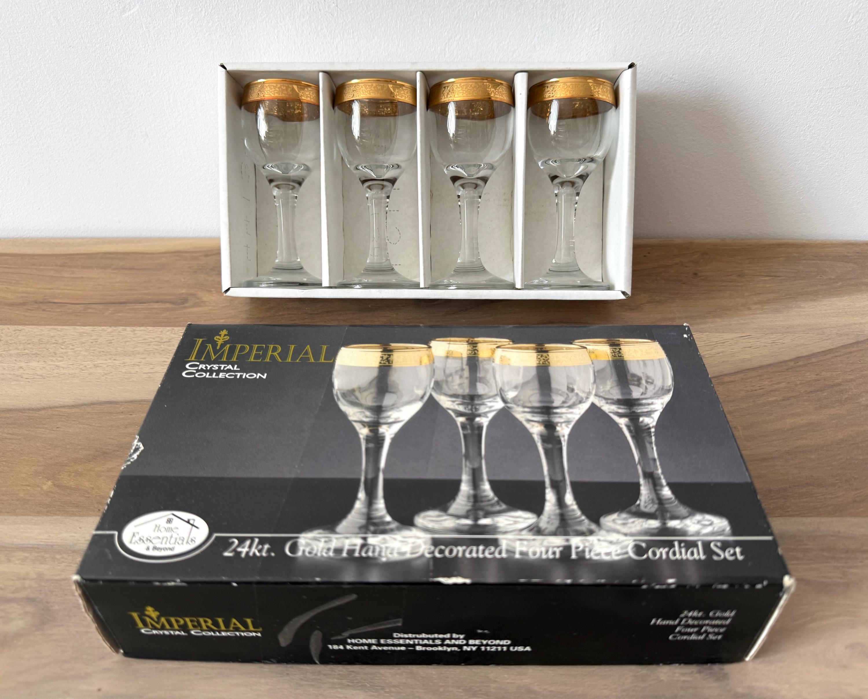 Vintage Imperial Crystal Cordial Glasses – 24k Gold Hand Decorated