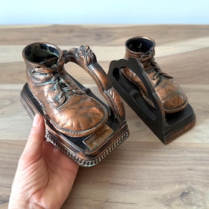 Vintage Bronzed Baby Shoe Bookends – Robert Dillard, Oct 26, 1942 – Real Baby Shoes Bookends, Classic Nursery or Library Decor