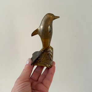 Vintage Brass Dolphin Figurine - Mid - Century Nautical Decor