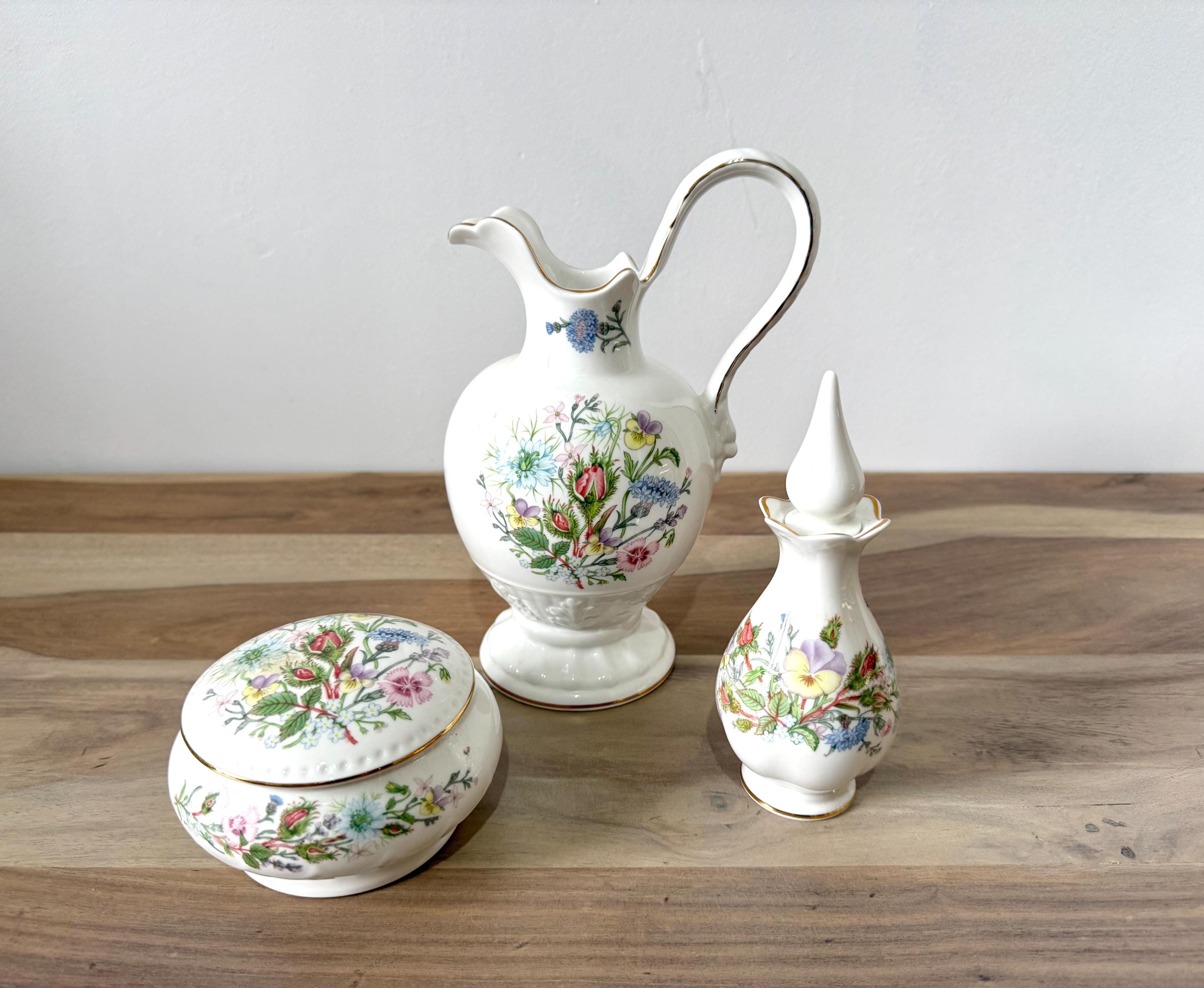Aynsley Wild Tudor Bone China Vintage Pitcher, Trinket Box