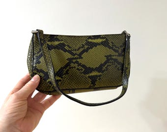 Vintage Ann Taylor Genuine Leather Green Black Small Handbag/Purse