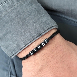 Personalized Letter Bracelet, Custom Friendship Jewelry, Adjustable Black Cord, Unisex