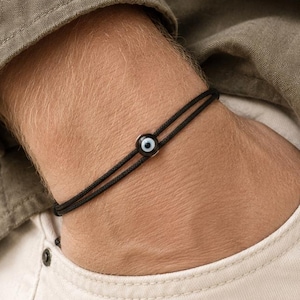 Black Paracord Evil Eye Bracelet, Waterproof Surfer Bracelet, Adjustable Protection Jewelry, Minimal Unisex Gift