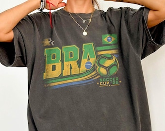 Brazil Soccer Cup 26 Shirt, Vintage Brazil Football Tee, Selecao Fan Tshirt, Retro Brazil Flag Shirt, Soccer Supporter Graphic Top