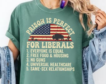 Prison Is Perfect For Liberals Shirt, Vintage Republican Tee, Retro American Flag Shirt, Funny Conservative Tee, Patriotic Political Gift